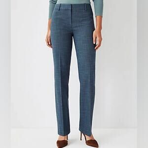 Ann Taylor The Straight Pant in Crosshatch Curvy Fit Blue Gary size 10